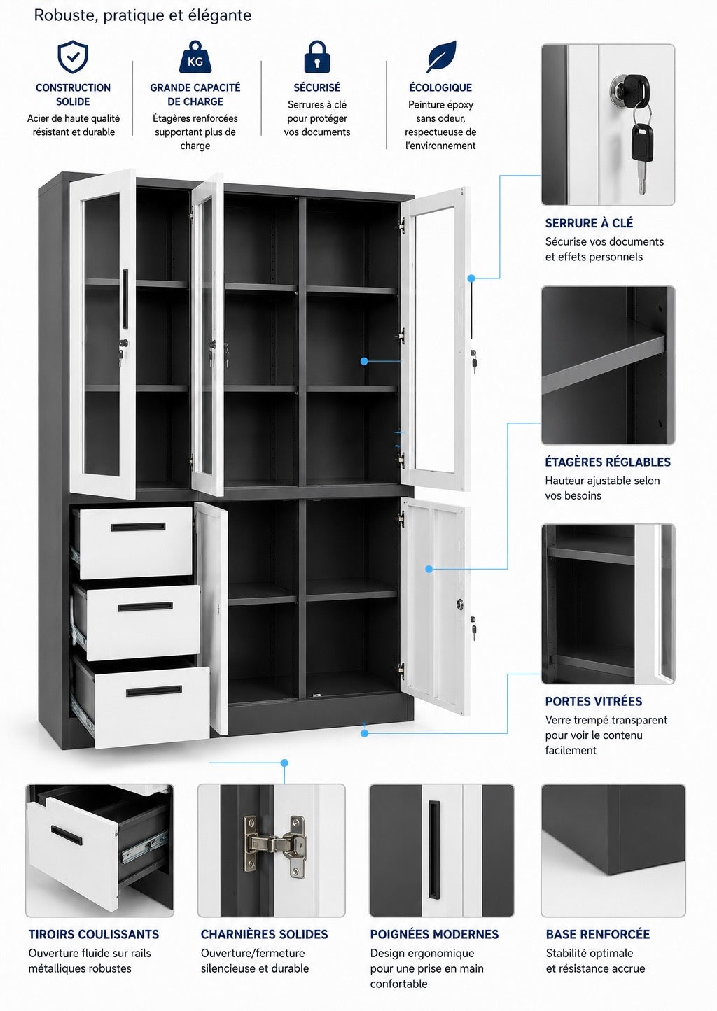 Armoire Métallique Vitrée Pro 3 Portes