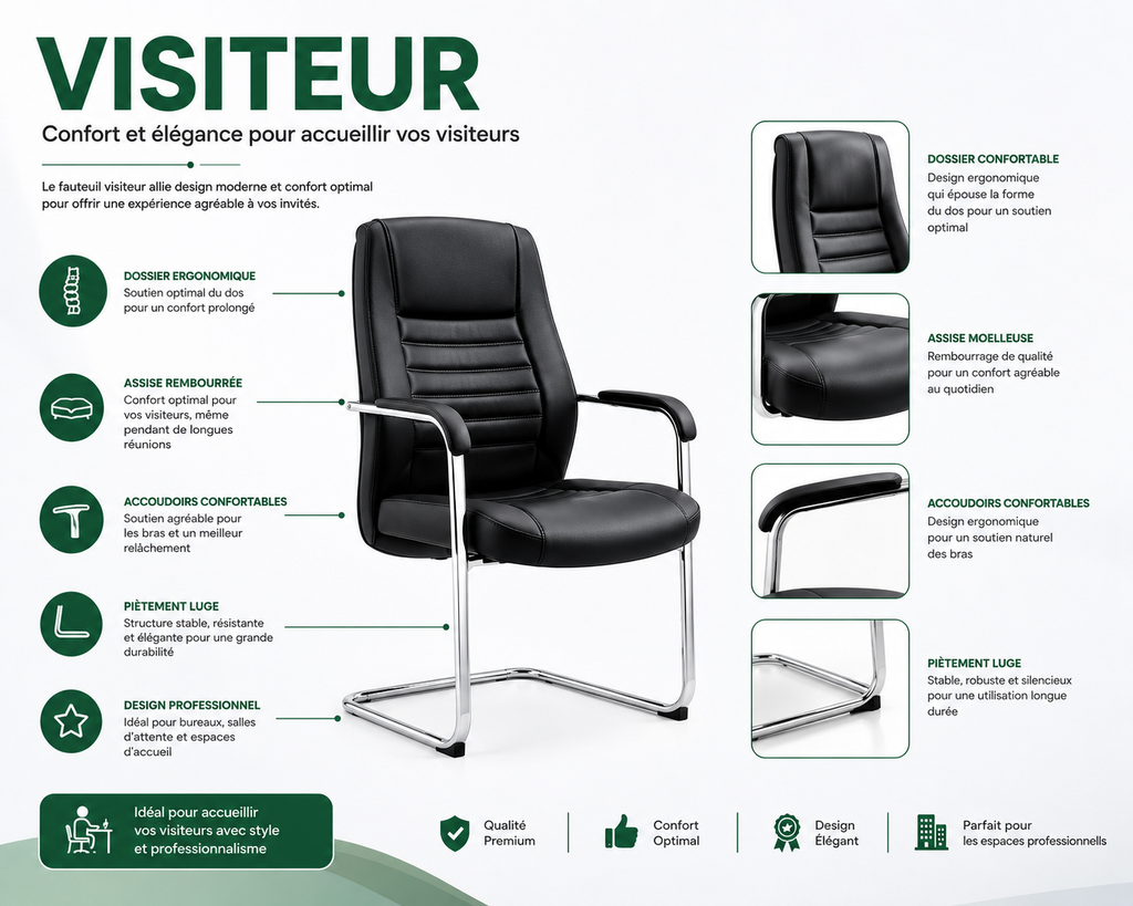 Pack Executive Emerald Fauteuil Président + 2 Fauteuils Visiteurs