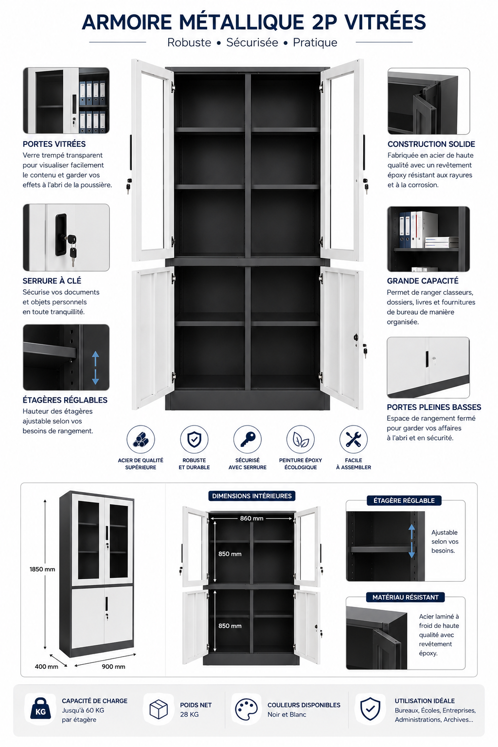 Armoire Métallique Vitrée 2 Portes Pro