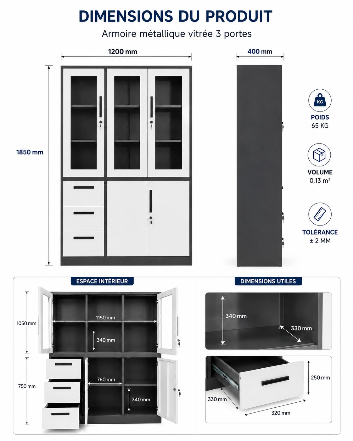 Armoire Métallique Vitrée Pro 3 Portes